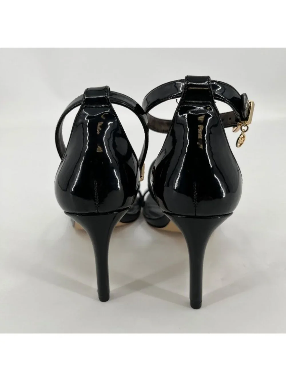 Michael Kors Koda Sandals Black Size 6.5M Faux Leather 3in Heel Ankle Strap